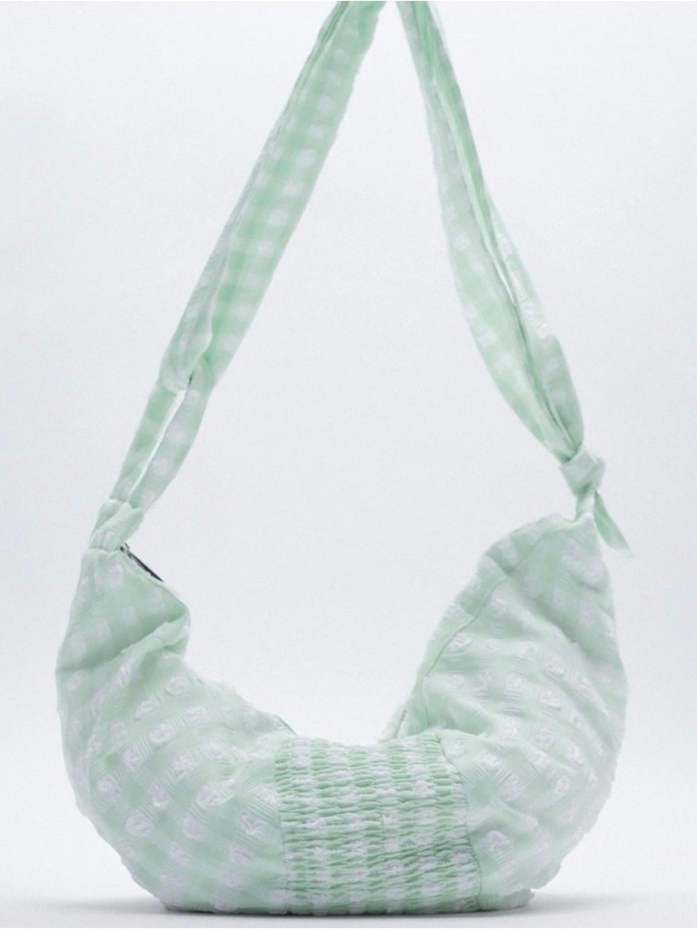 Zara • Pastel Gingham Crossbody Crescent Sling Bag
